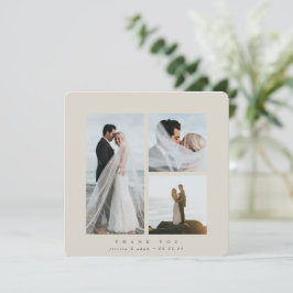 Beige Elegante Square Drei Foto Hochzeitswohnung Dankeskarte