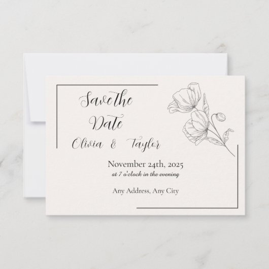 Beige Eleganz Save the Date RSVP Karte (Vorderseite)