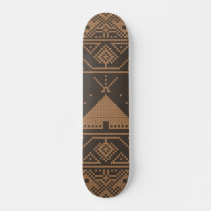 Beige Elephant Pyramid Mosaic Aztec Pattern Indisc Skateboard