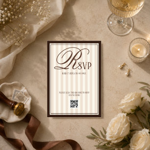 Beige Elfenbein gestreifte Luxus-Hochzeit RSVP Karte