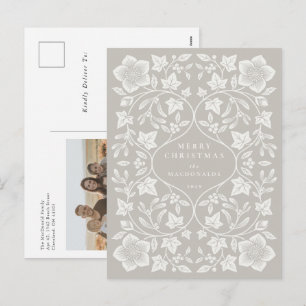 Beige/Elfenbein-Holzschnitt Winter Botanicals Foto Feiertagspostkarte
