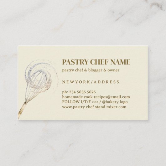 Beige Elfenbein Sparkle Whisk Glitzer Gold Bäckere Visitenkarte (Rückseite)