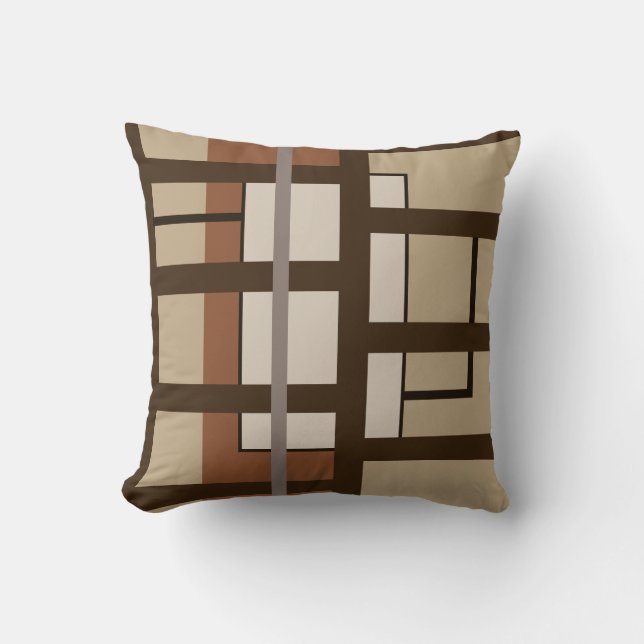 Beige Elfenbeinbraun und orangefarbener geometrisc Kissen (Vorderseite)