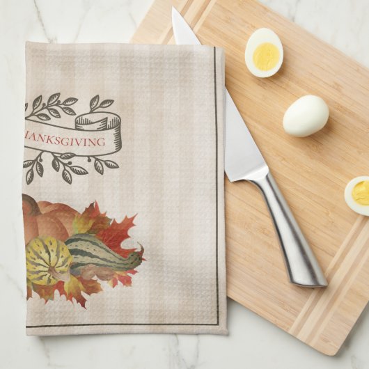 Beige Erntedank Pumpkins und Squash Geschirrtuch (Viertel Falte)