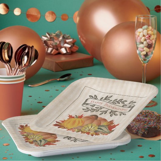 Beige Erntedank Pumpkins und Squash Pappteller (Multi)