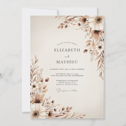 Beige Ethereal Botanical Wedding Einladung (Vorderseite)
