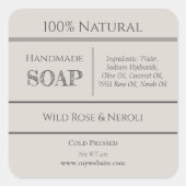 Beige | Etikett für Seifenzutaten Quadratischer Aufkleber (Vorderseite)