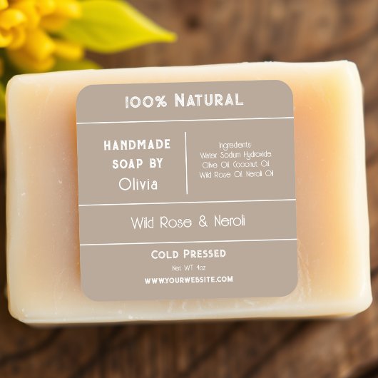 Beige | Etikett für Seifenzutaten Quadratischer Aufkleber