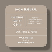 Beige | Etikett für Seifenzutaten Quadratischer Aufkleber