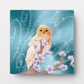 Beige Eule auf der Lila Blumenzweigung Magischer S Fotoplatte (Vorderseite)