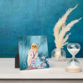 Beige Eule auf der Lila Blumenzweigung Magischer S Fotoplatte (InSitu)