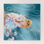 Beige Eule auf der Lila Blumenzweigung Magischer S Puzzle (Horizontal)