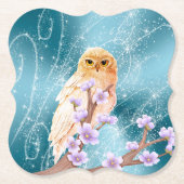 Beige Eule auf der Lila Blumenzweigung Magischer S Untersetzer (Vorderseite)