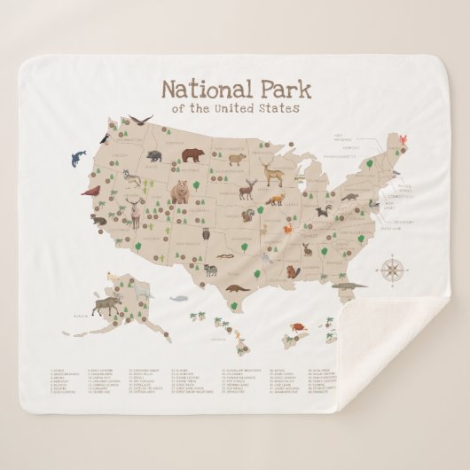 Beige Explore National Park Map Woodland Kinderzim Sherpadecke (Vorderseite (Horizontal))
