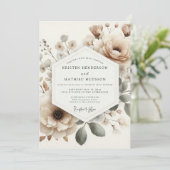 Beige Faded Bloom Wedding Einladung (Stehend Vorderseite)