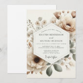 Beige Faded Bloom Wedding Einladung (Vorne/Hinten)