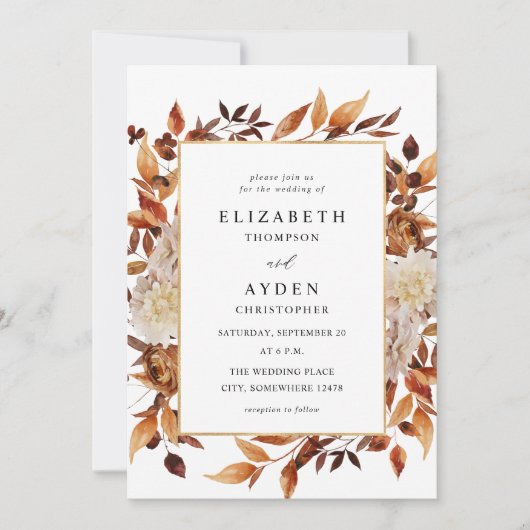 Beige Fall Floral 2 Hochzeit Einladung (Vorderseite)