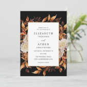 Beige Fall Floral 2 Wedding - Schwarz Einladung (Stehend Vorderseite)