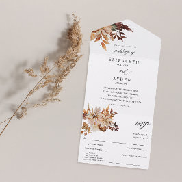 Beige Fall Floral Wedding All In One Einladung