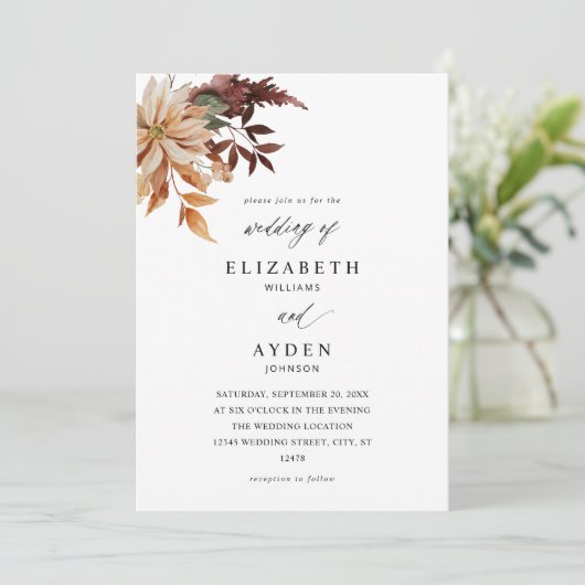 Beige Fall Floral Wedding Einladung (Stehend Vorderseite)
