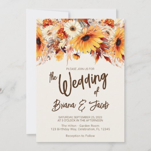 Beige Fall Floral Wedding Einladung (Vorderseite)