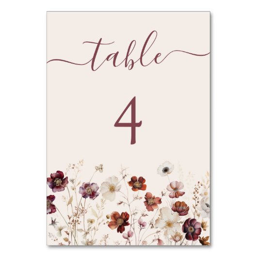 Beige Fall Floral Wedding Tischnummer (Vorderseite)
