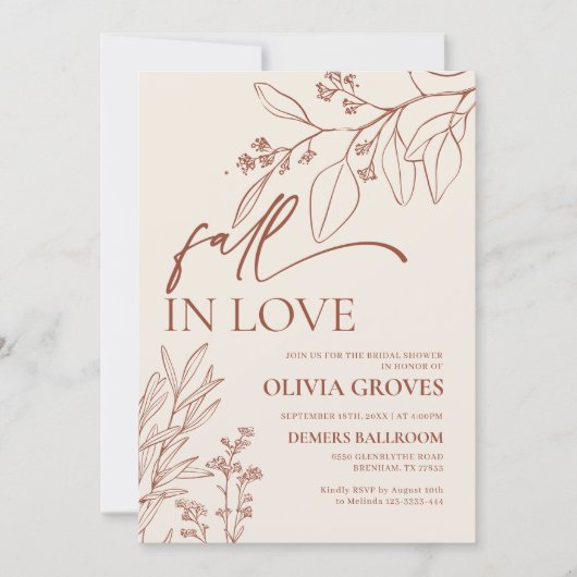 Beige Fall in Liebe Brautdusche Einladung (Vorderseite)