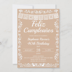Beige Feliz Cumpleaños 40. Geburtstag Einladung