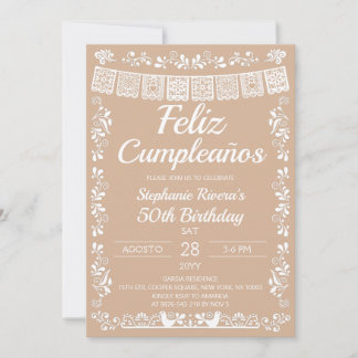 Beige Feliz Cumpleaños 50. Geburtstag Einladung