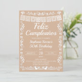 Beige Feliz Cumpleaños 50. Geburtstag Einladung (Stehend Vorderseite)