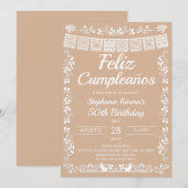 Beige Feliz Cumpleaños 50. Geburtstag Einladung (Vorne/Hinten)