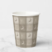 Beige Festive Plaid With Reindeer Christmas Pappbecher (Links)