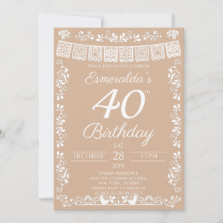 Beige Fiesta 40. Geburtstag Einladung