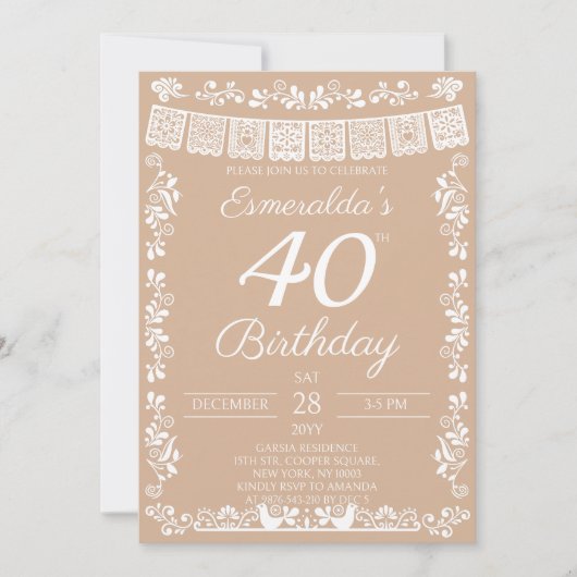 Beige Fiesta 40. Geburtstag Einladung (Vorderseite)