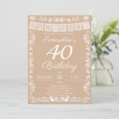 Beige Fiesta 40. Geburtstag Einladung (Stehend Vorderseite)