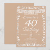 Beige Fiesta 40. Geburtstag Einladung (Vorne/Hinten)