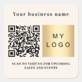 Beige Firmenbezeichnung qr Code Quadratischer Aufkleber (Vorderseite)