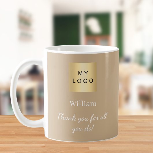 Beige Firmenlogomitarbeiter vielen Dank Kaffeetasse