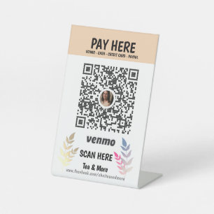 Beige Floral Add QR Code Venmo Zahlung hier Sockelschild