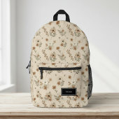 Beige Floral Backpack for Her, Customizable Bedruckter Rucksack