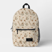 Beige Floral Backpack for Her, Customizable Bedruckter Rucksack (Vorderseite)
