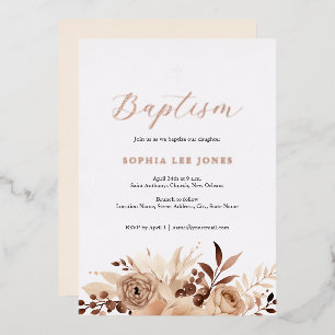 Beige Floral Boho Aquarelltauferei Foil Folieneinladung