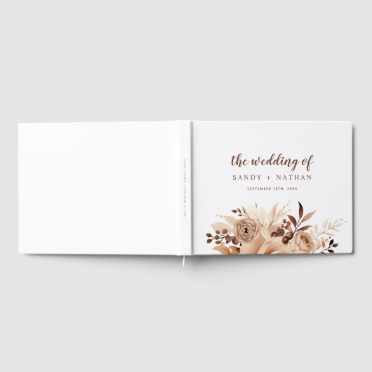 Beige Floral Boho Leaf Wedding Guest Book Gästebuch (Voll)