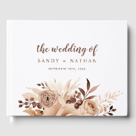 Beige Floral Boho Leaf Wedding Guest Book Gästebuch
