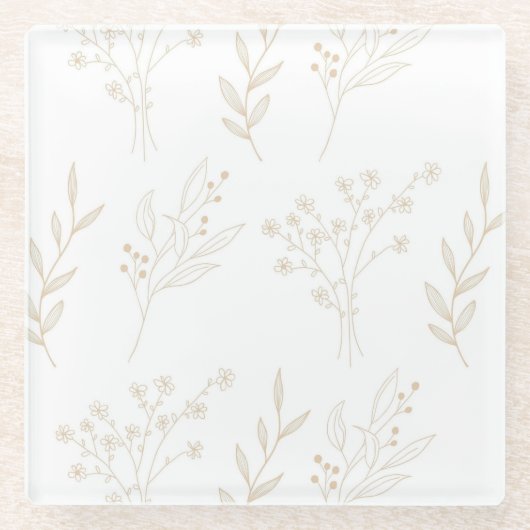 Beige Floral Boho Wedding Glasuntersetzer (Vorderseite)