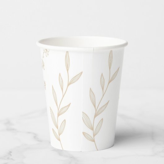 Beige Floral Boho Wedding Pappbecher (Rechts)
