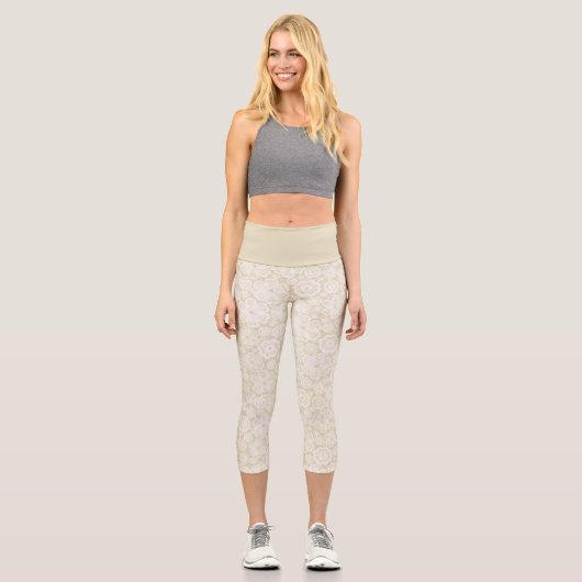 Beige Floral Capri Leggings (Vorderseite)