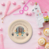 Beige Floral Psychology Birthday Photo Frame Text Pappteller (Party)