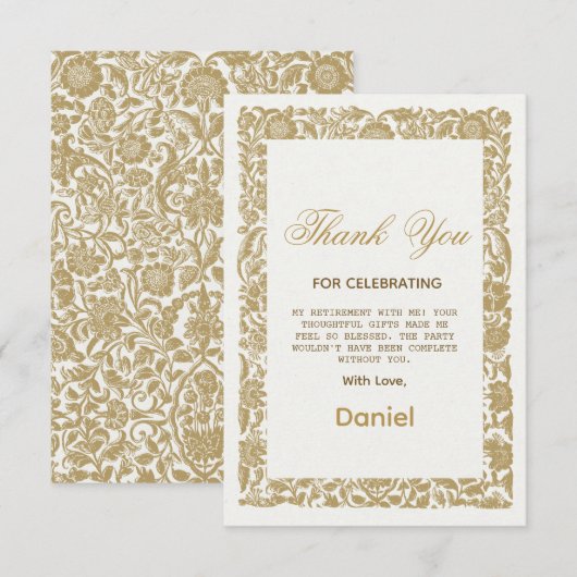 Beige Floral Surprise Retirement Party 2025 Dankeskarte (Vorne/Hinten)