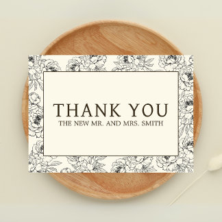 Beige Floral Wedding Dankeskarte